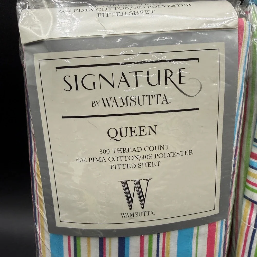 Vintage Wamsutta Sheet Set Queen Rainbow Stripe Pima Cotton Blend NOS Verve